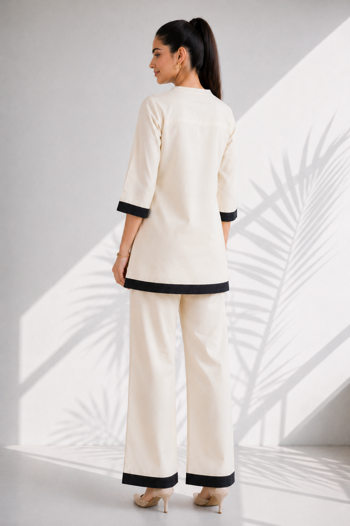 Beige & White Organic Cotton Casual Co-ord Set (Everyday Wear)
