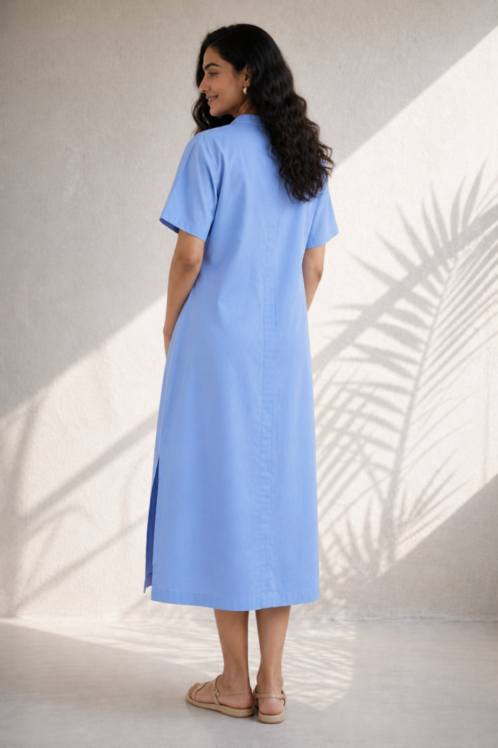 Soft Blue Cotton Shift Dress (Casual/ Workwear)