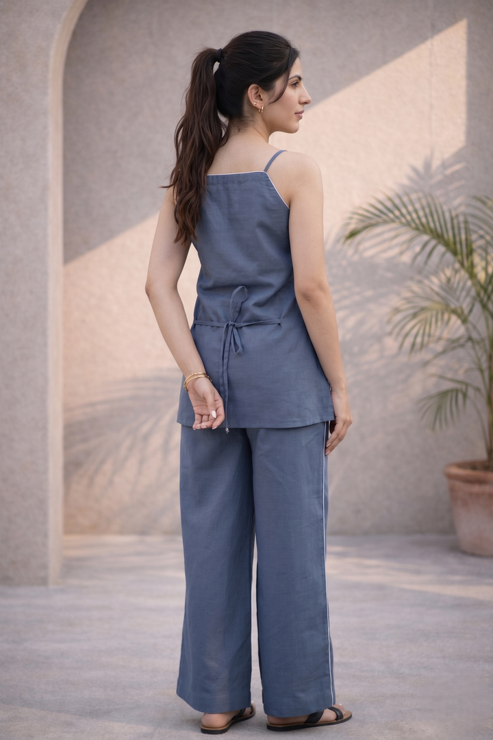 Ash Grey Solid Cotton Linen Co-ord Set (Workwear)