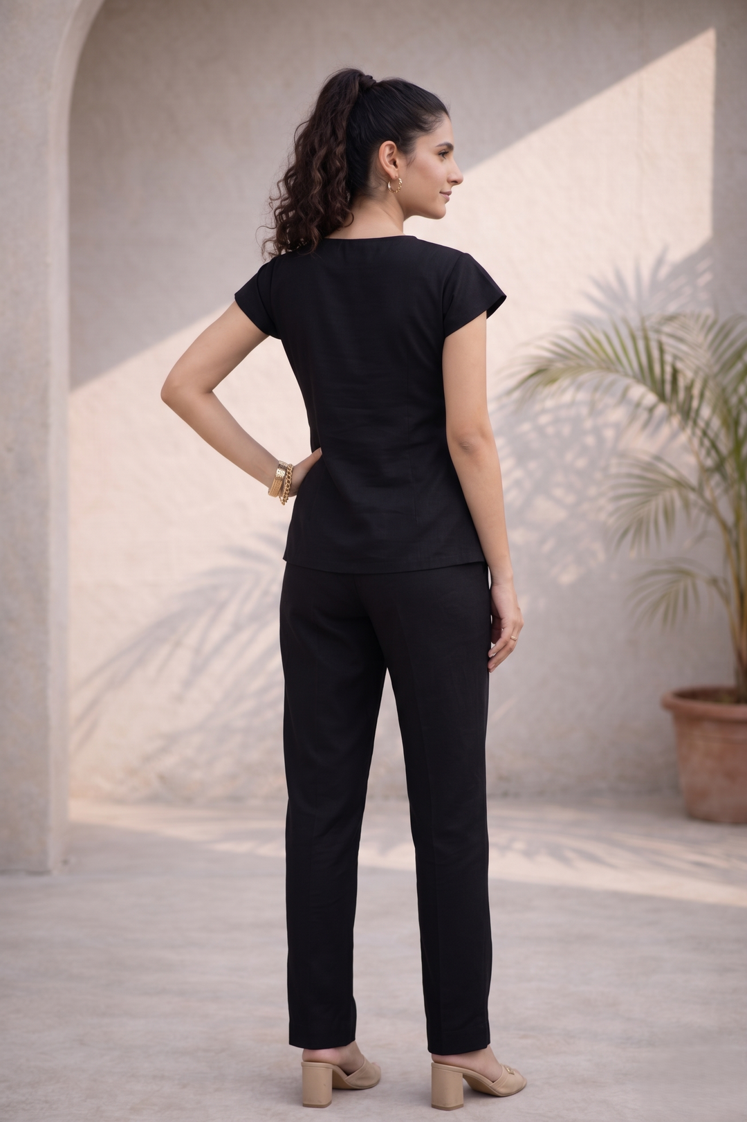 Black Solid Cotton Poplin Co-ord Set (Everyday Casual)