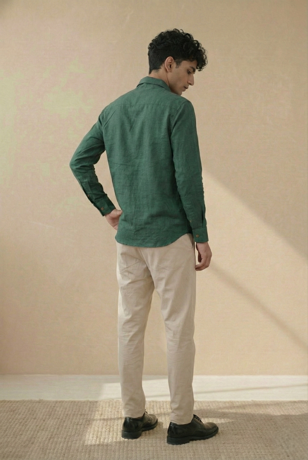 Earthy Green Pure Linen Regular Fit Shirt (Smart Casual)