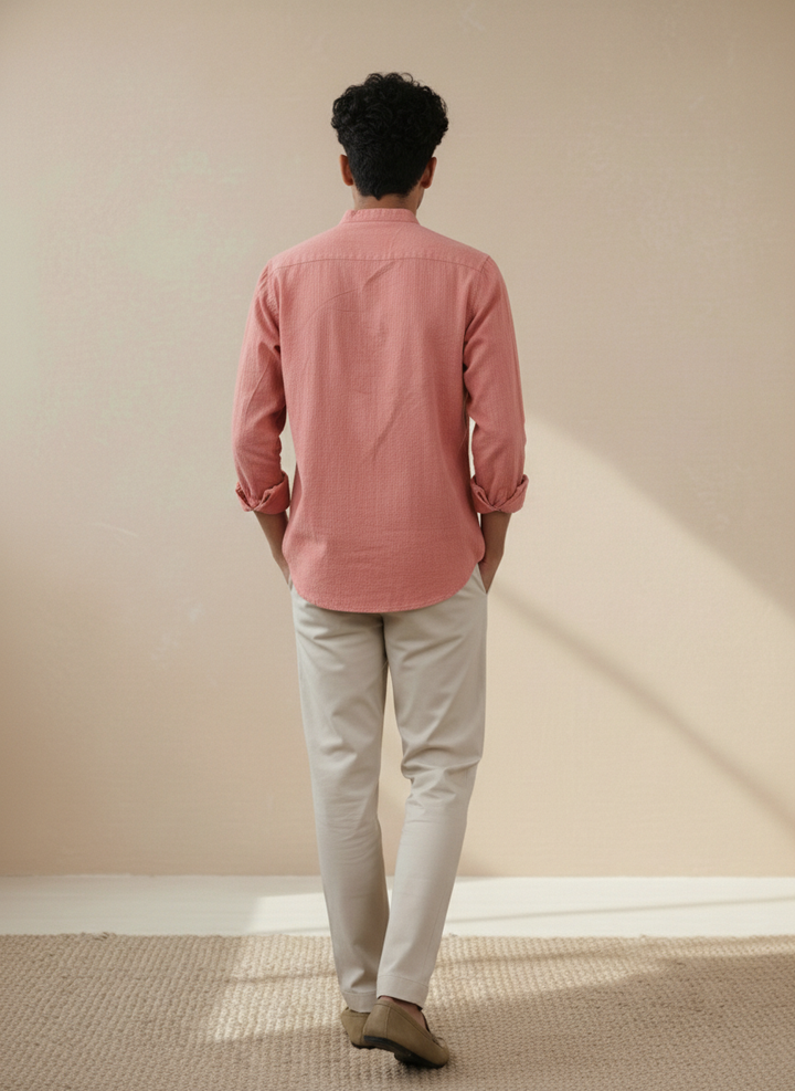 Peach Solid Organic Cotton Seersucker Shirt (Summer Wear)