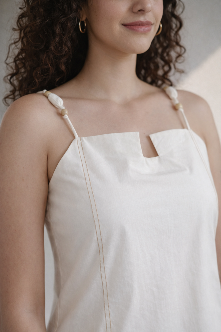 Vanilla Cream Cotton Poplin Midi Dress (Casual Summerwear)