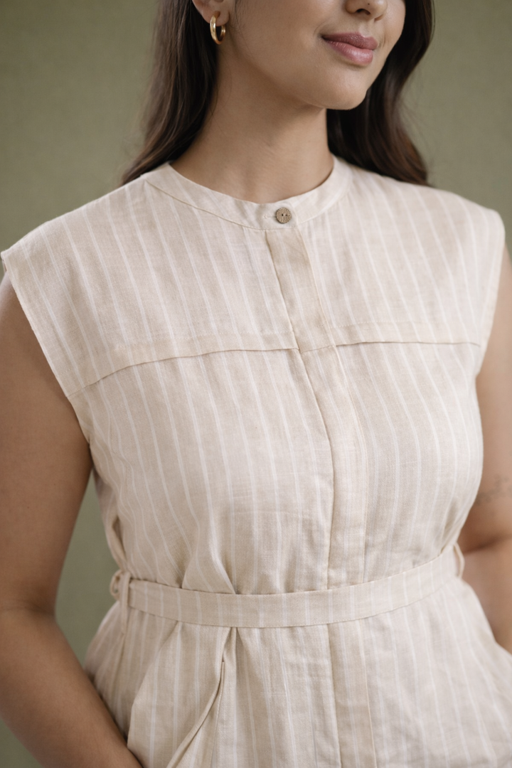 Oatmeal Striped Linen Shirt Dress (Workwear)