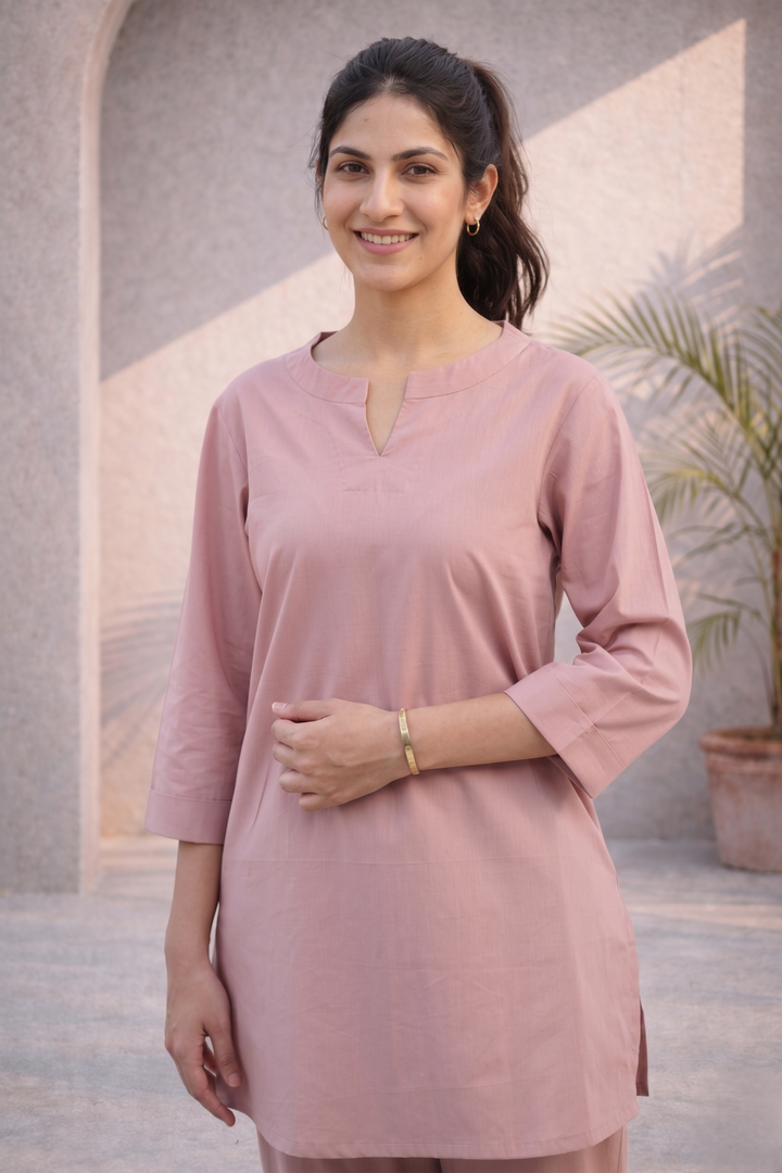 Dusty Mauve Pink Organic Cotton Poplin Co-ord Set (Casual/ Workwear)