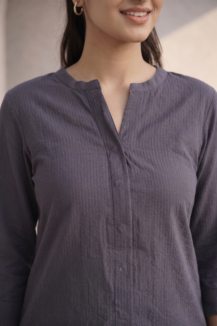 Iron Grey Organic Cotton Seersucker Tunic Co-ord Set (Workwear)