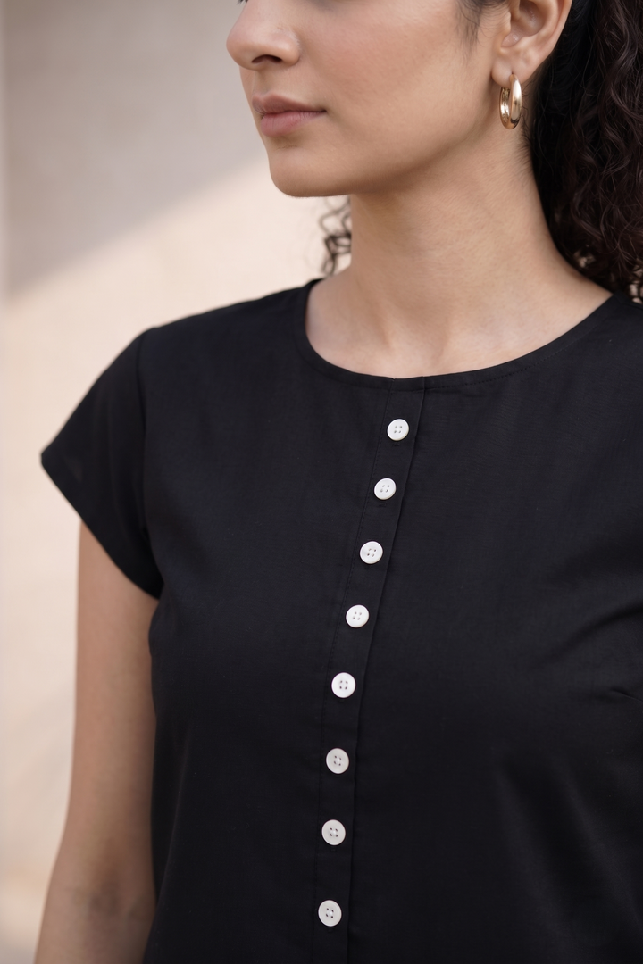 Black Solid Cotton Poplin Co-ord Set (Everyday Casual)