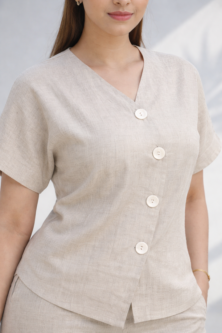 Beige Solid Hemp Relaxed Co-ord Set (Everyday Casual)