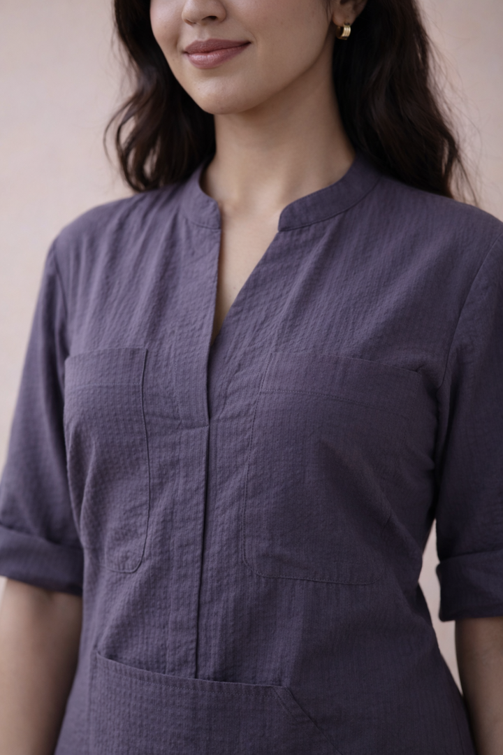 Ash Grey Cotton Midi Dress (Workwear)