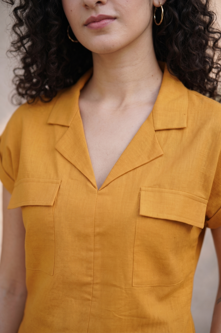 Mustard Yellow Linen-Cotton Co-ord Set (Workwear)