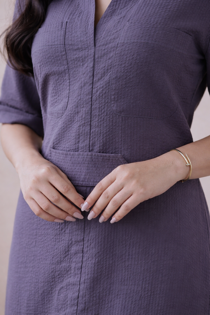 Ash Grey Cotton Midi Dress (Workwear)