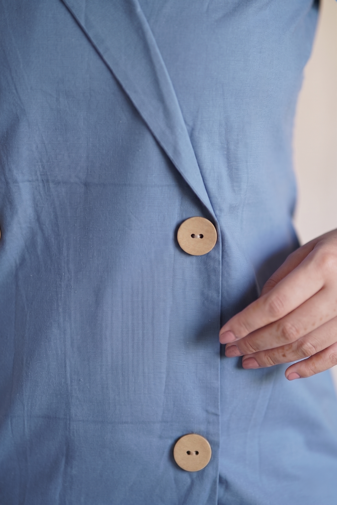 Mediterranean Blue Cotton Poplin Midi Dress (Workwear)