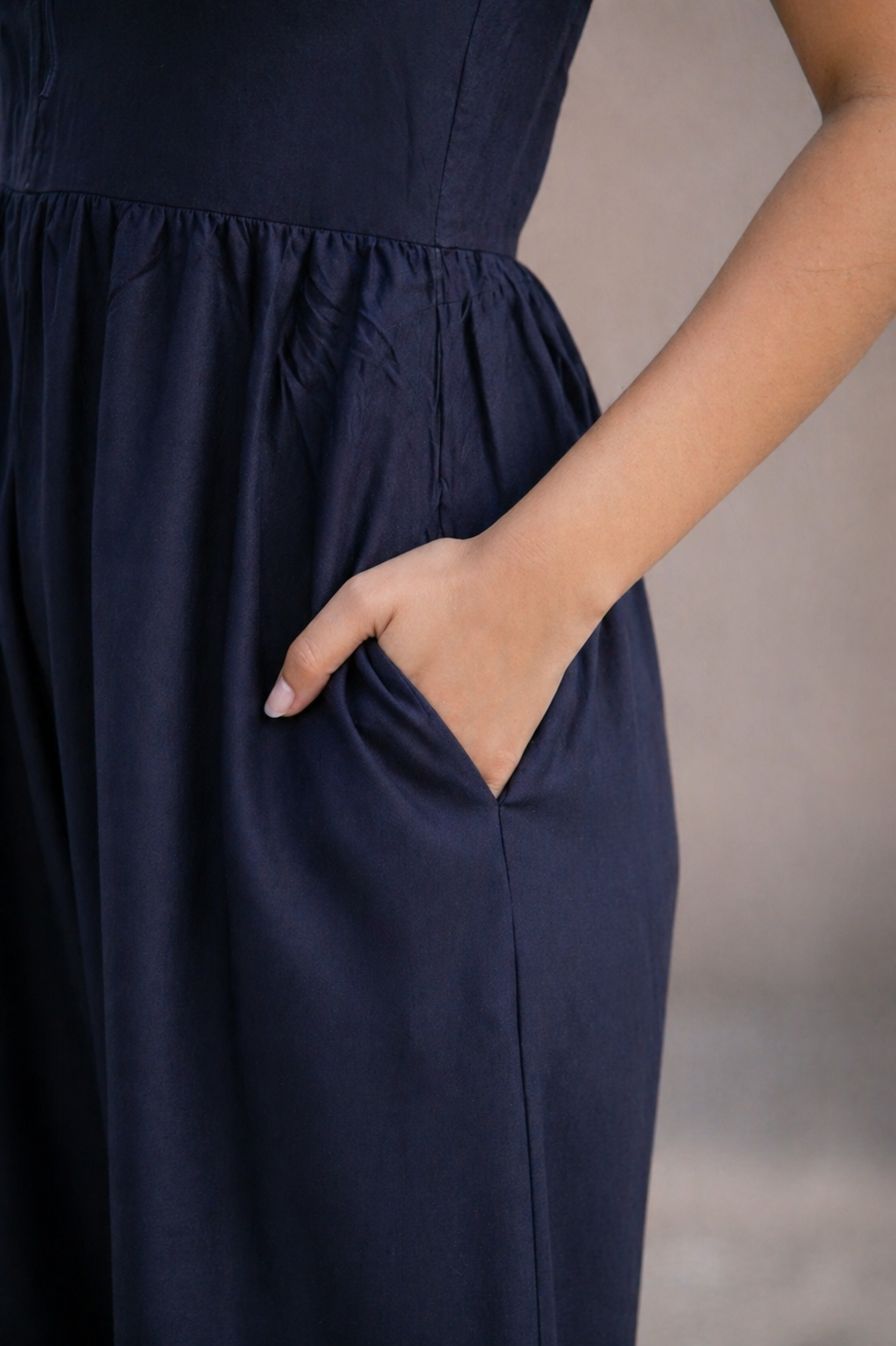 Navy Blue Solid Cotton Jumpsuit (Casual Summerwear)