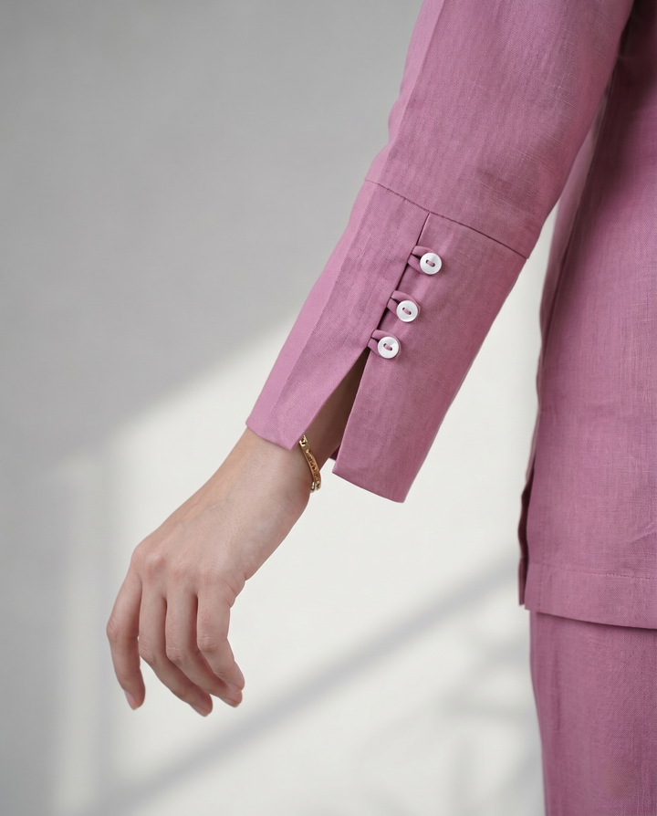 Mauve pink Solid Cotton Linen Co-ord Set (Workwear)
