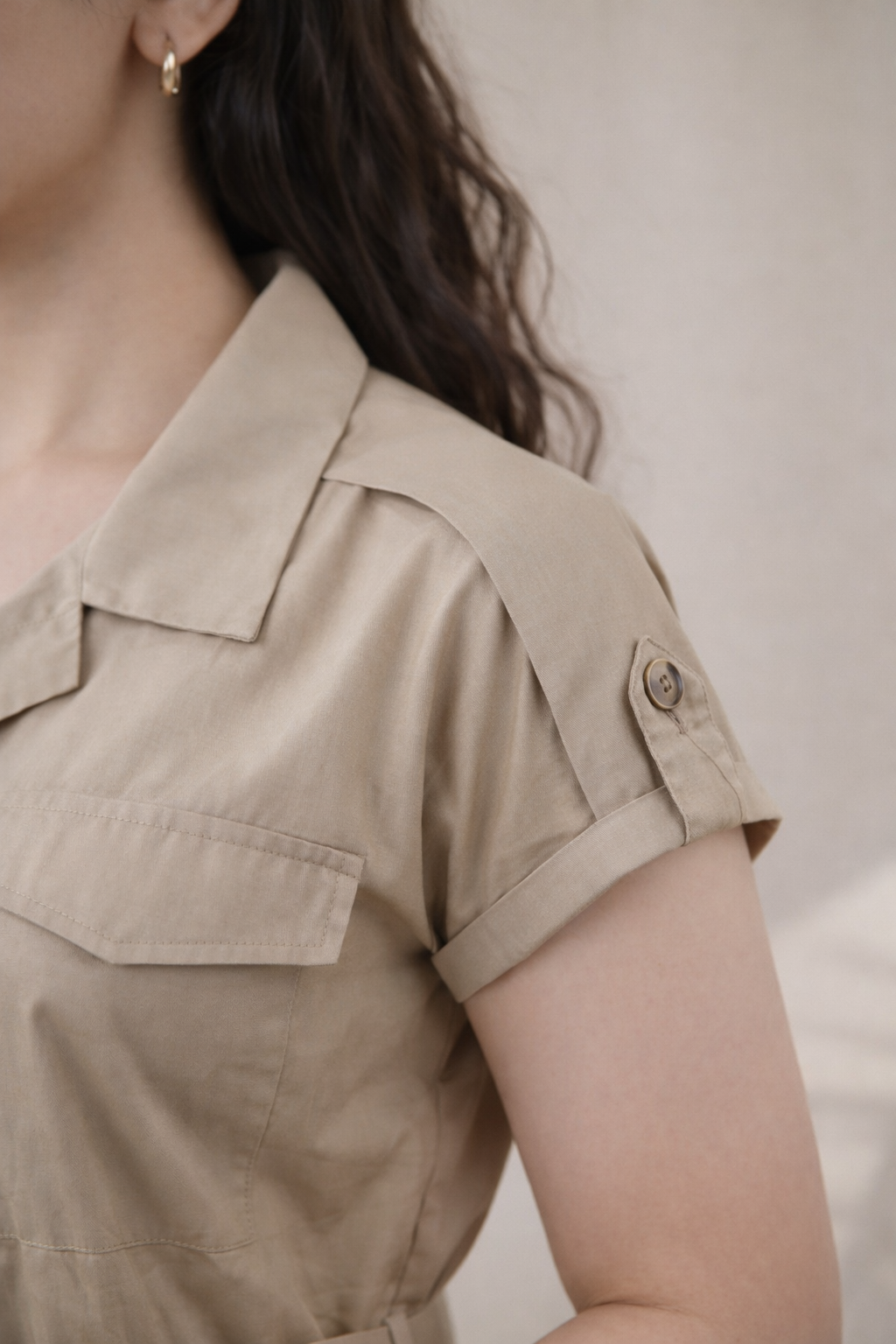 Khaki Organic Cotton Poplin Shirt Midi Dress