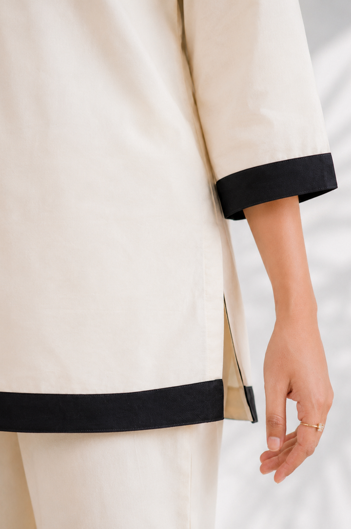 Beige & White Organic Cotton Casual Co-ord Set (Everyday Wear)
