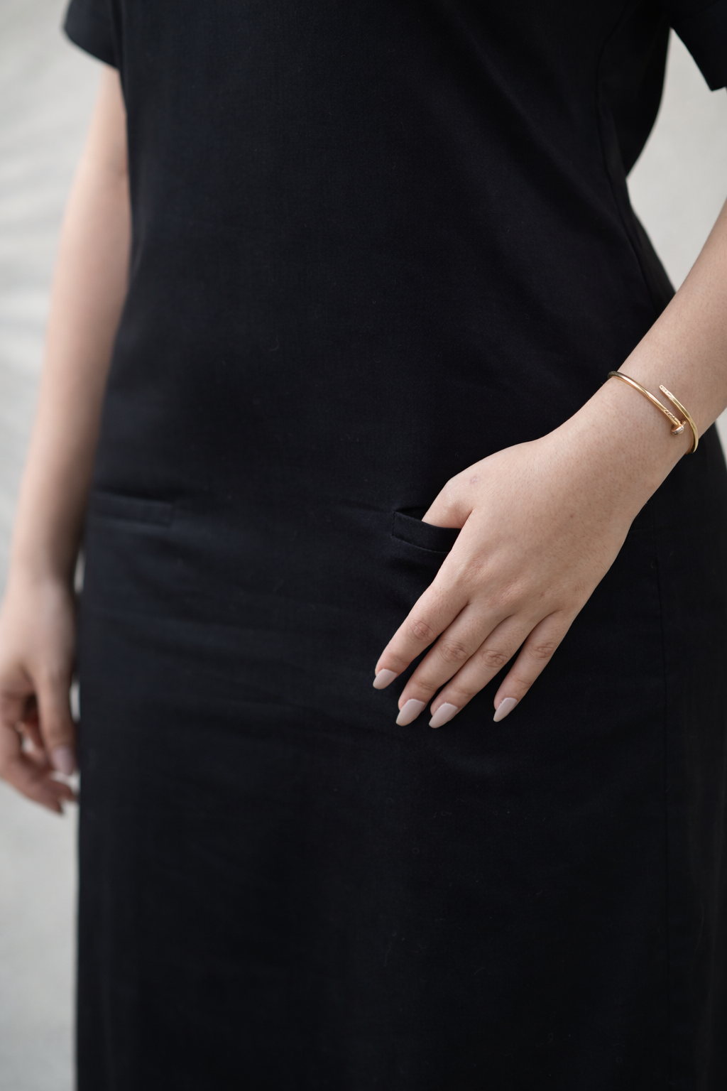 Black Organic Cotton Poplin Straight Midi Dress (Workwear)