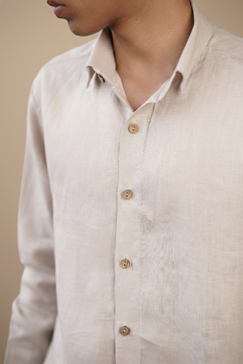 Sandstone Beige Pure Linen Regular Fit Shirt (Casual Office Wear)