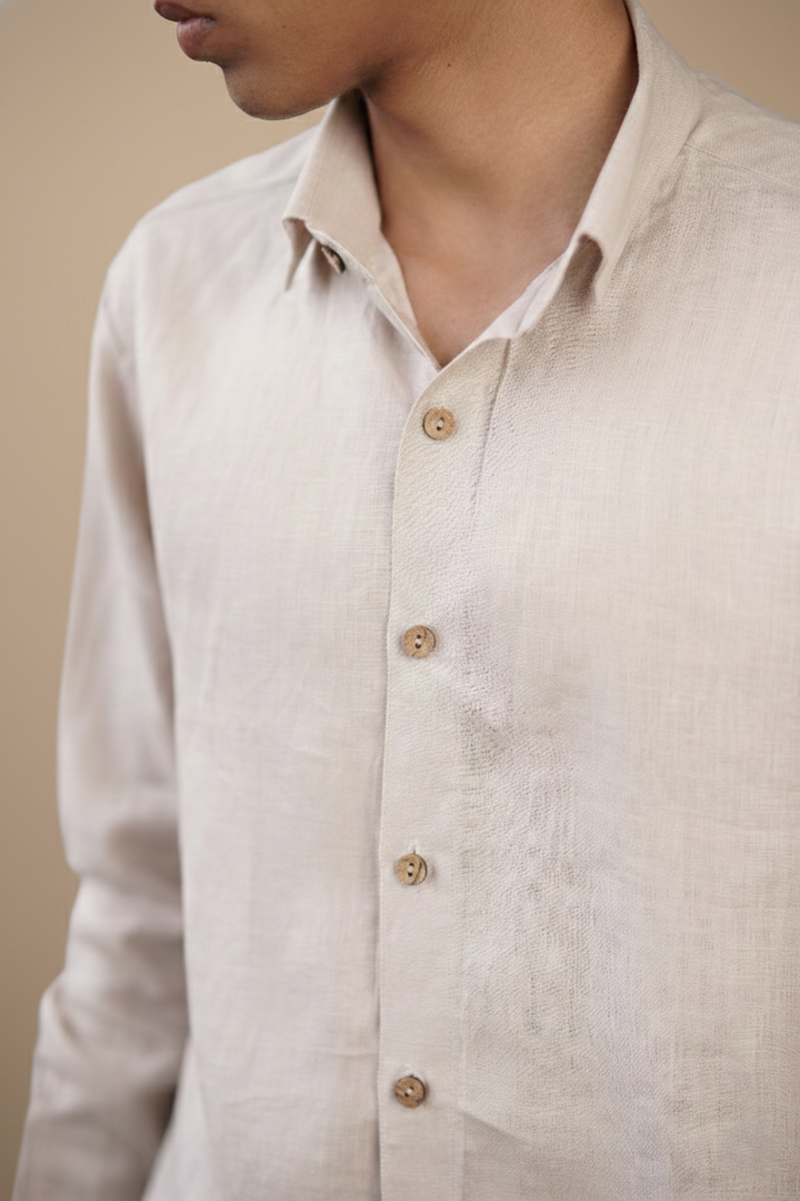 Sandstone Beige Pure Linen Regular Fit Shirt (Casual Office Wear)