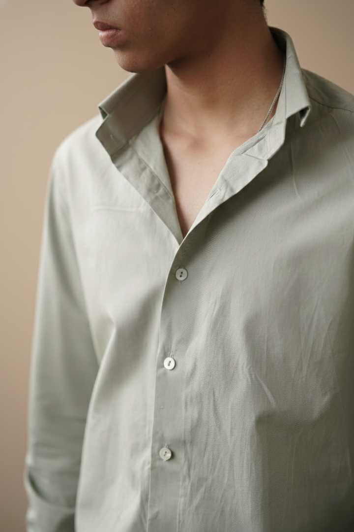 Sage Green Solid Organic Cotton Regular Fit Shirt (Workwear)