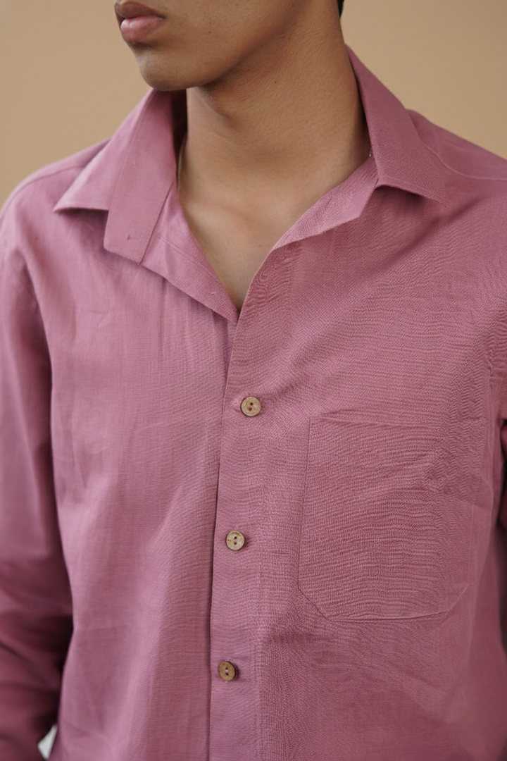 Reddish Brown Cotton Linen Regular Fit Casual Shirt