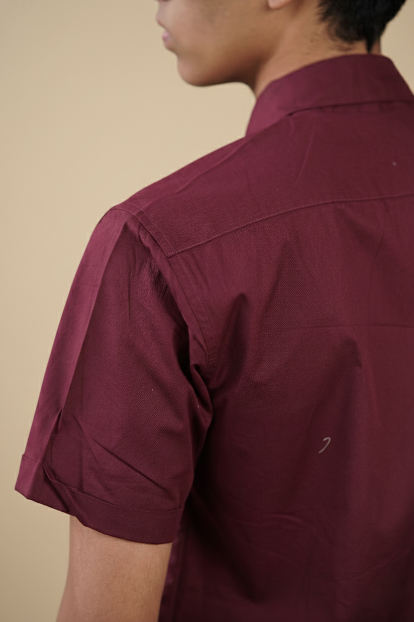 Merlot Solid Organic Cotton Notched Collar Shirt (Casual Wear)