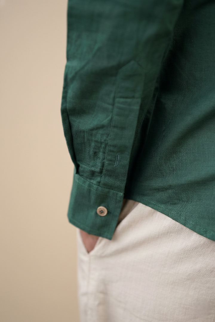 Earthy Green Pure Linen Regular Fit Shirt (Smart Casual)