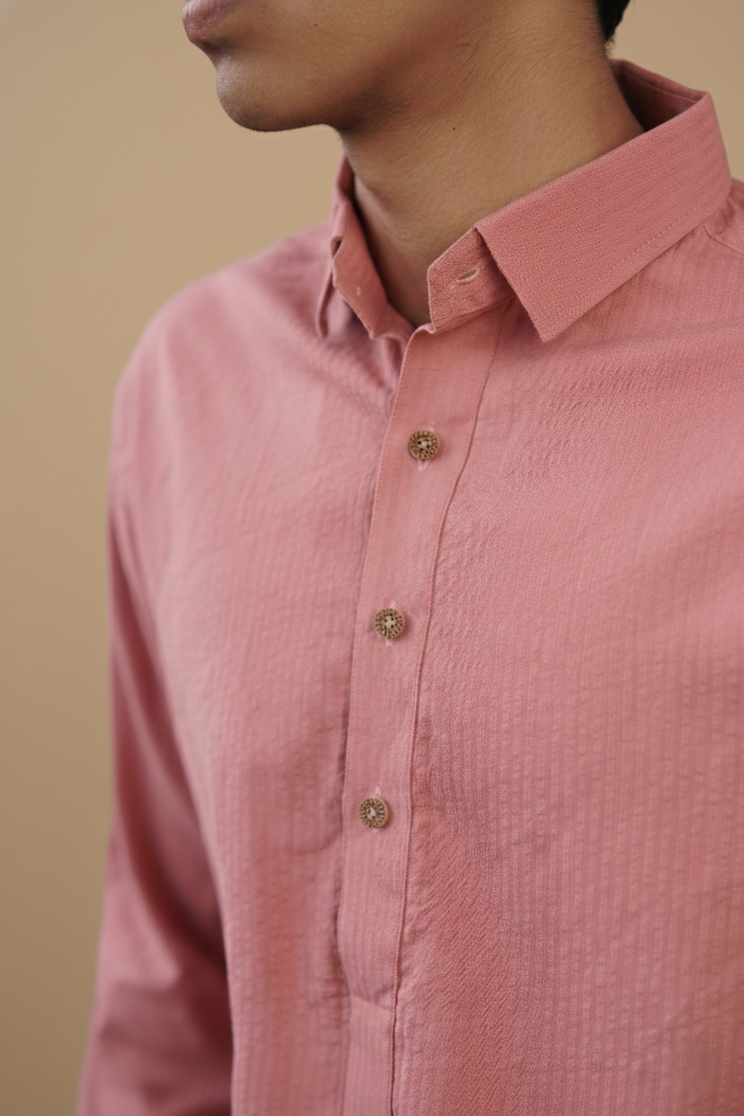 Peach Solid Organic Cotton Seersucker Shirt (Summer Wear)