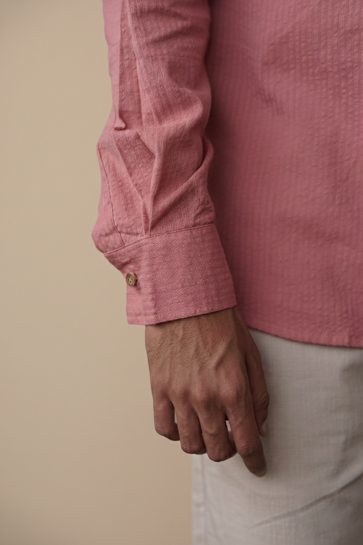Peach Solid Organic Cotton Seersucker Shirt (Summer Wear)