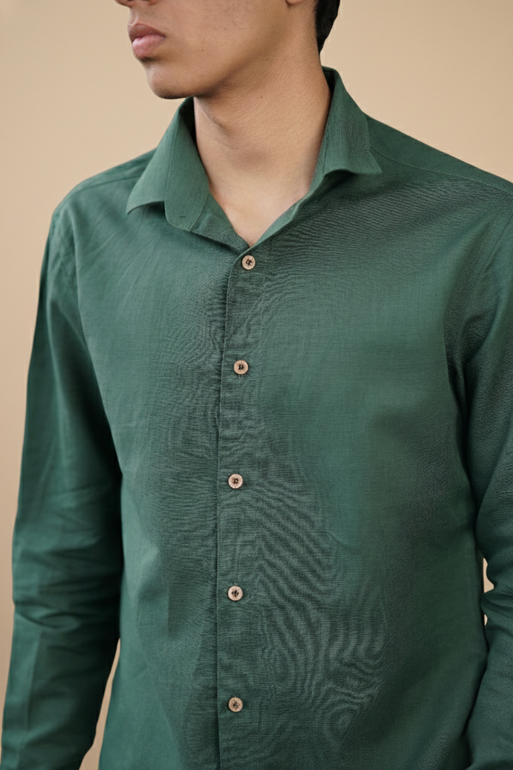 Earthy Green Pure Linen Regular Fit Shirt (Smart Casual)