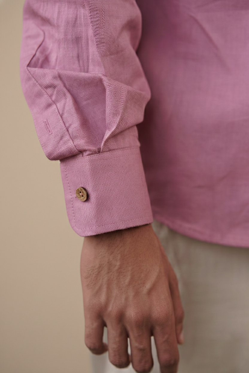 Reddish Brown Cotton Linen Regular Fit Casual Shirt