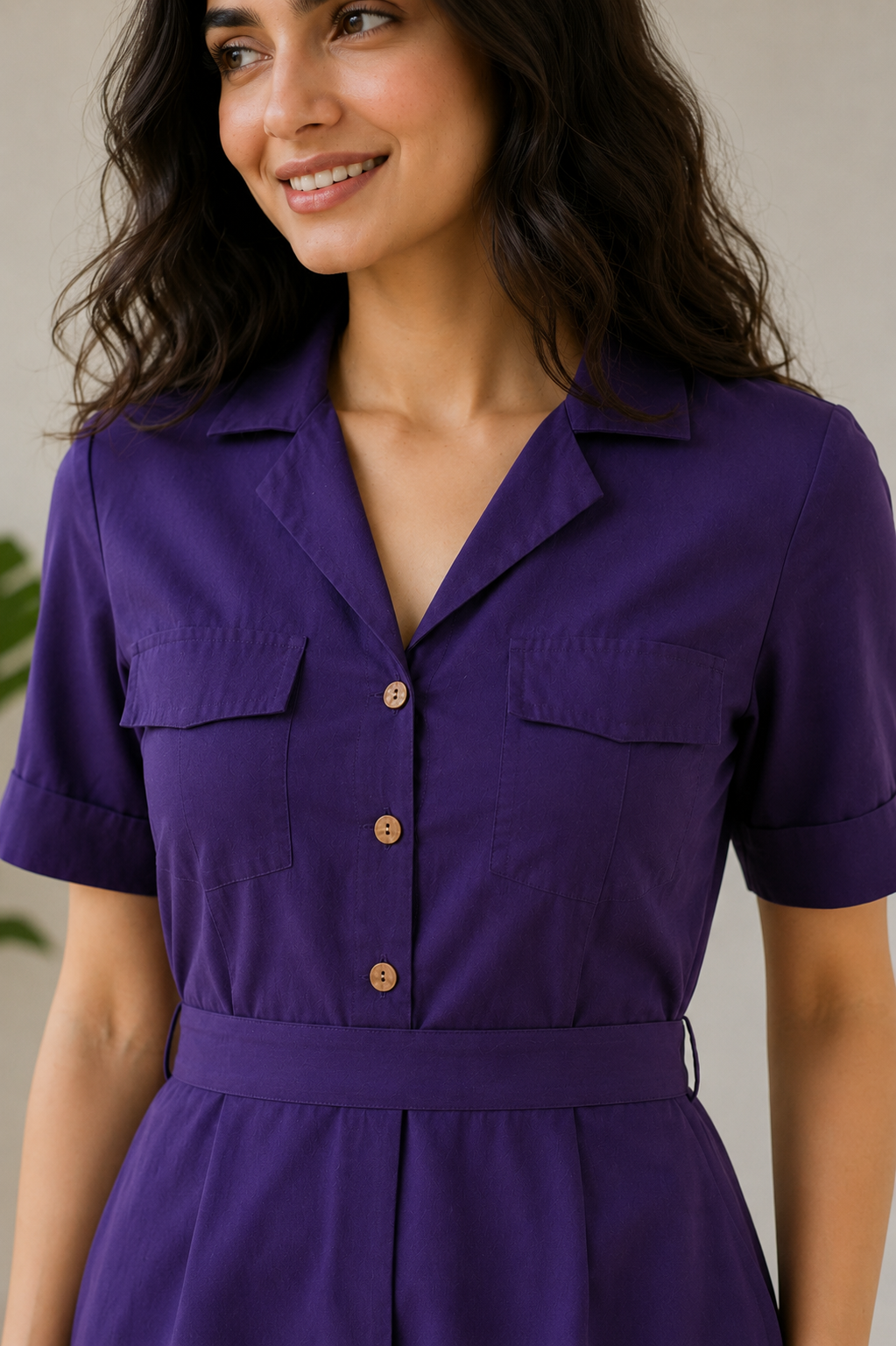 Berry Purple Cotton Poplin Midi Dress (Casual)