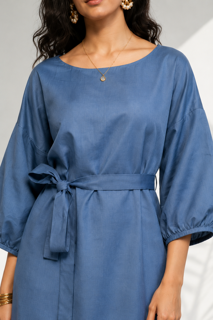 Dove Grey Cotton Linen Kimono Midi Dress (Brunch)
