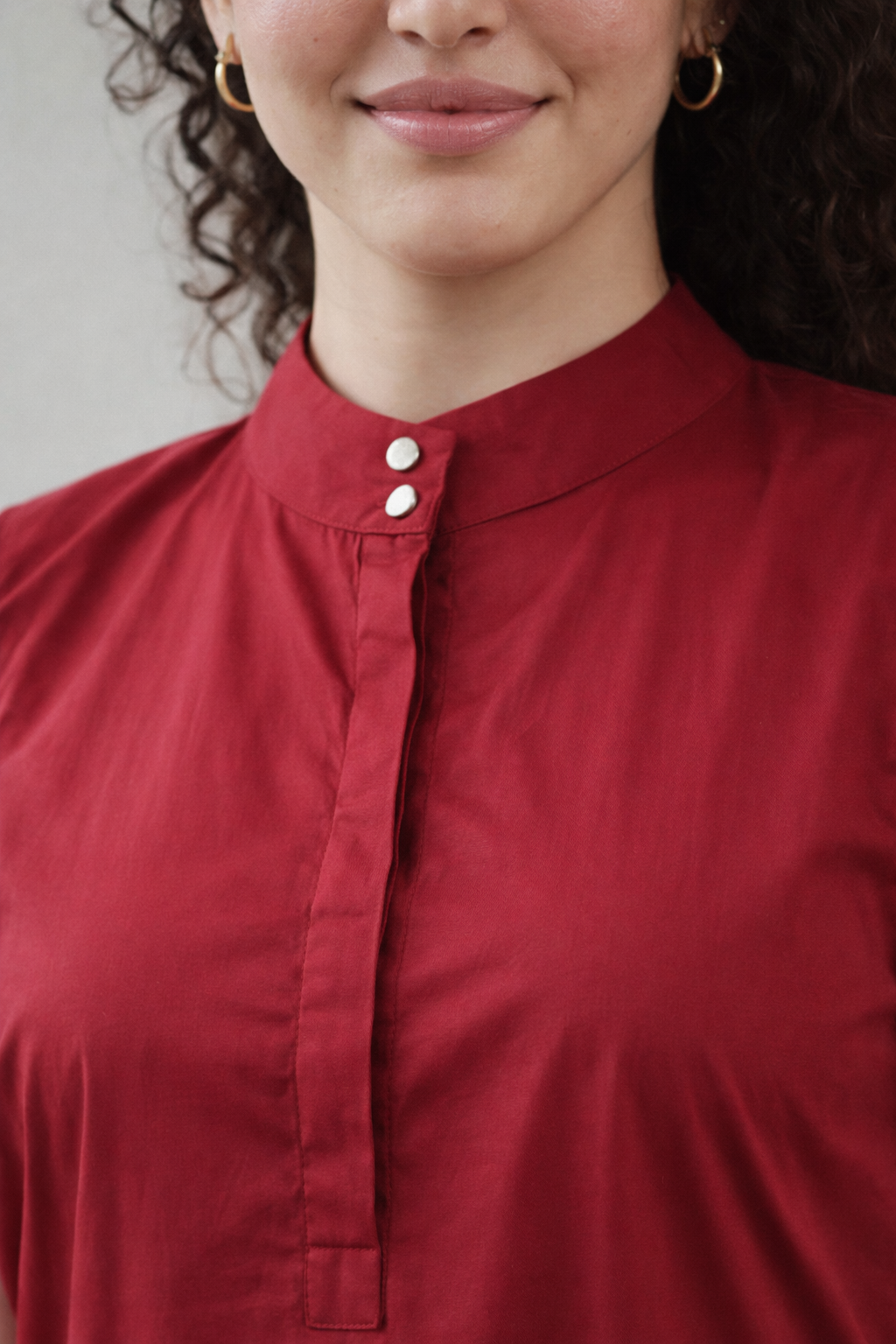 Deep Red Organic Cotton Poplin Flare Dress