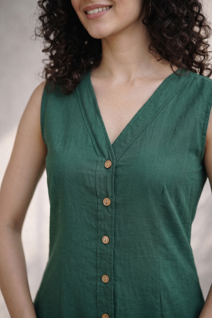 Olive Green Solid Cotton Shirt Dress (Workwear)