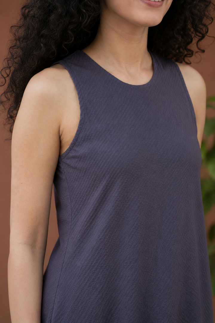 Slate Grey Organic Seersucker A-Line Maxi Dress