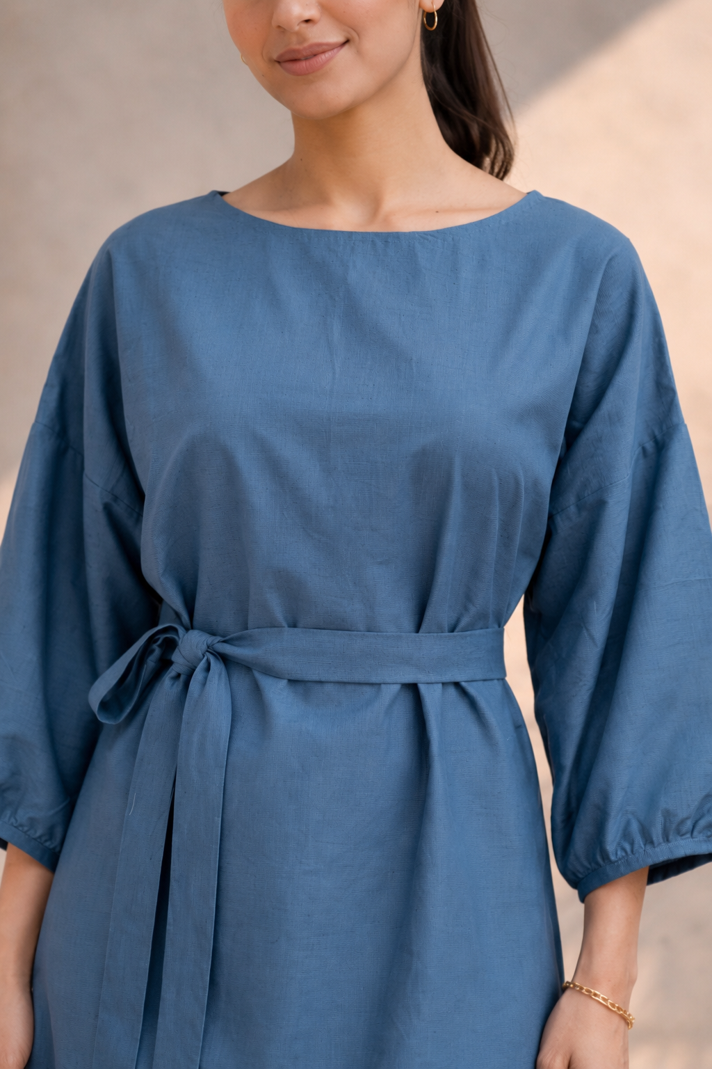 Dove Grey Cotton Linen Kimono Midi Dress (Brunch)