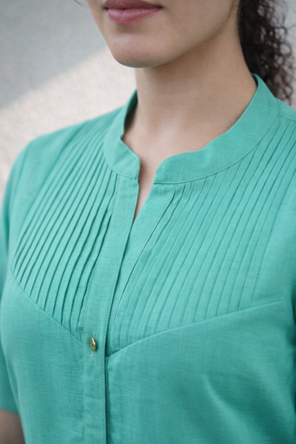 Sea Green Cotton Linen Straight Dress (Easy Everyday)