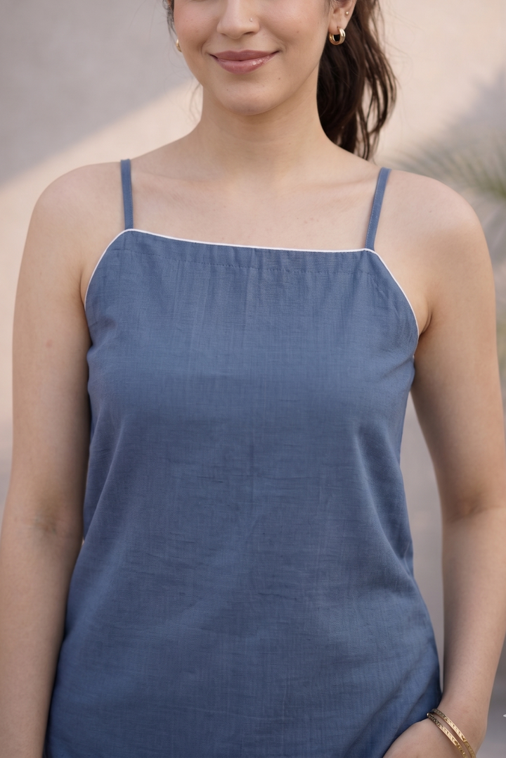 Ash Grey Solid Cotton Linen Co-ord Set (Workwear)