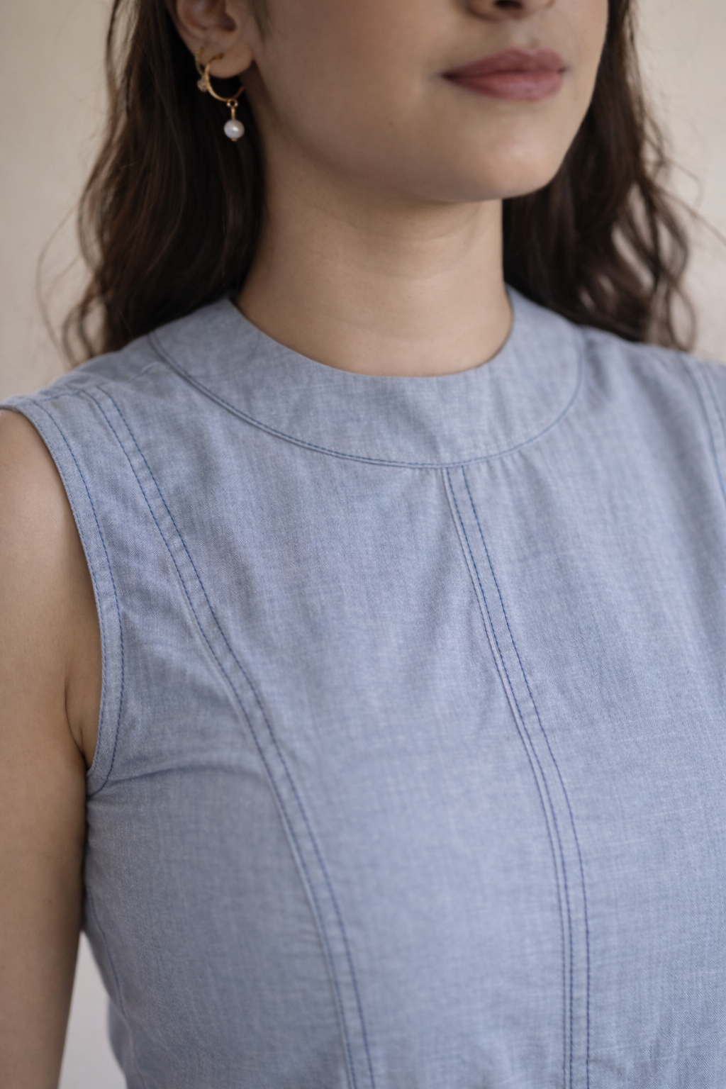 Denim Blue Organic Cotton Twill Midi Dress (Everyday Casual)