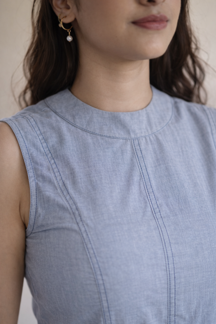 Denim Blue Organic Cotton Twill Midi Dress (Everyday Casual)