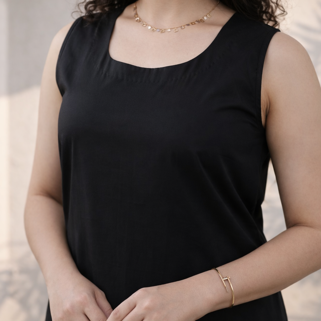 Black Cotton Slip Midi Dress (Eveningwear)