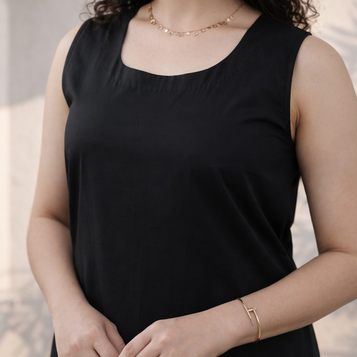 Black Cotton Slip Midi Dress (Eveningwear)