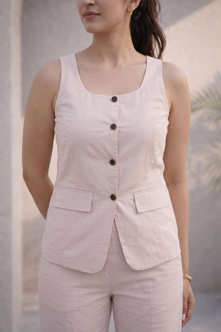 Soft Pink Solid Cotton Poplin Co-ord Set (Casual/ Workwear)