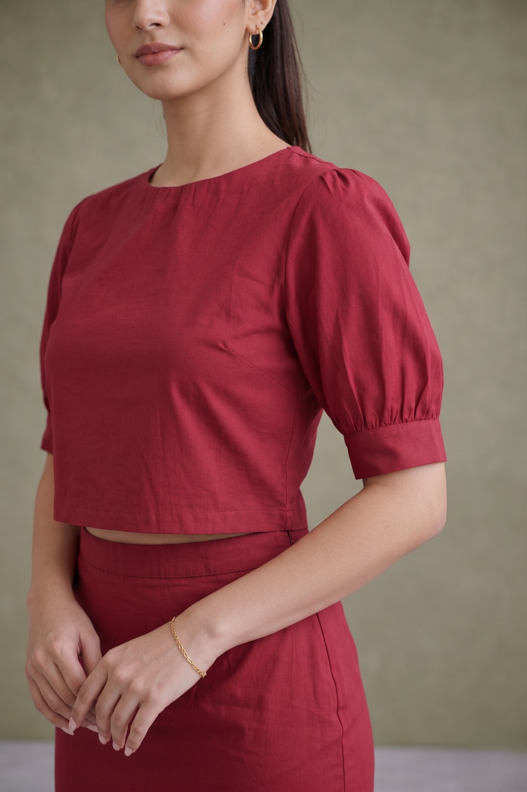 Carmine Red Tailored Organic Cotton Pencil Skirt Co-ord Set (Casual/ Workwear)