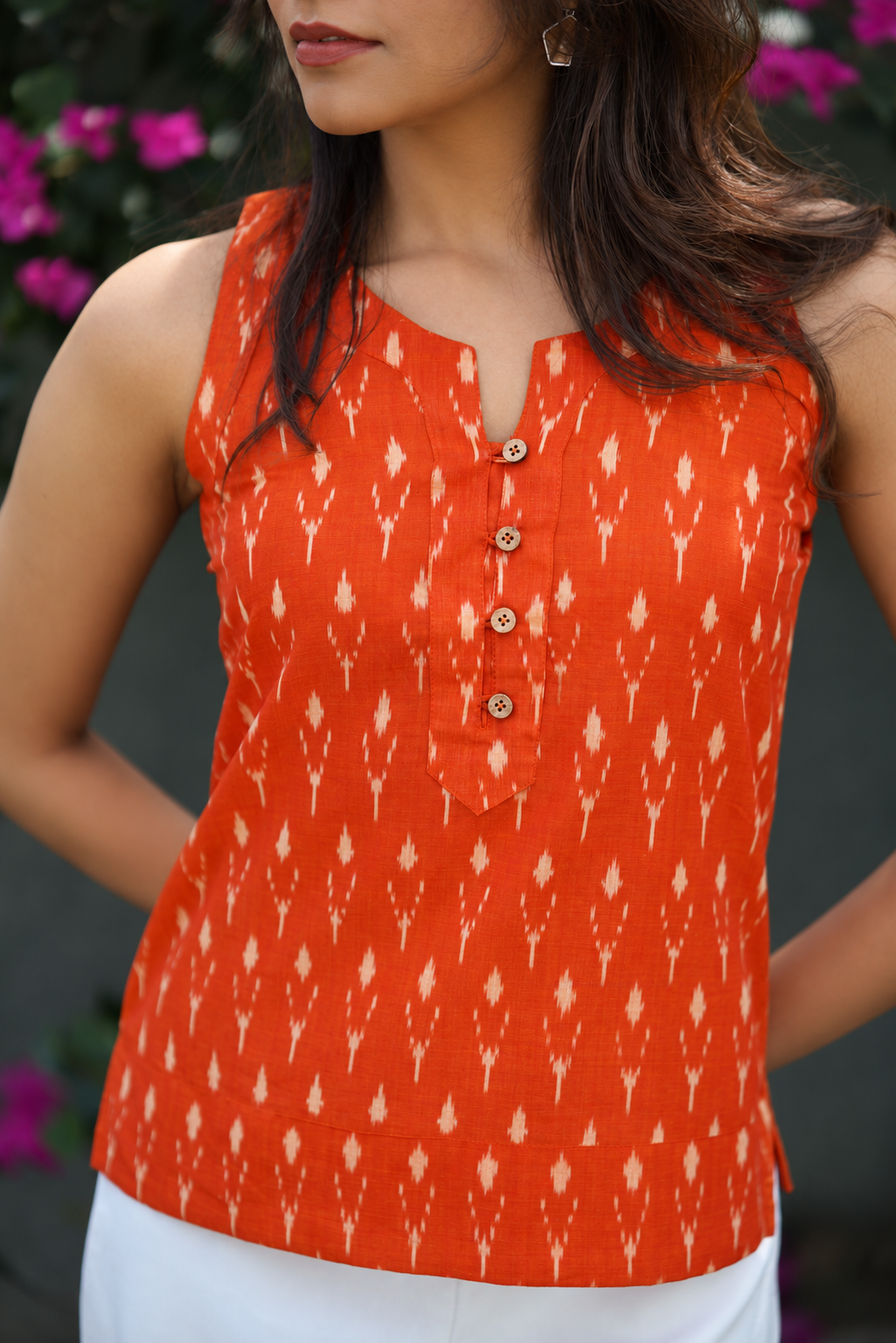 Rust Orange Ikkat Cotton Crop Top