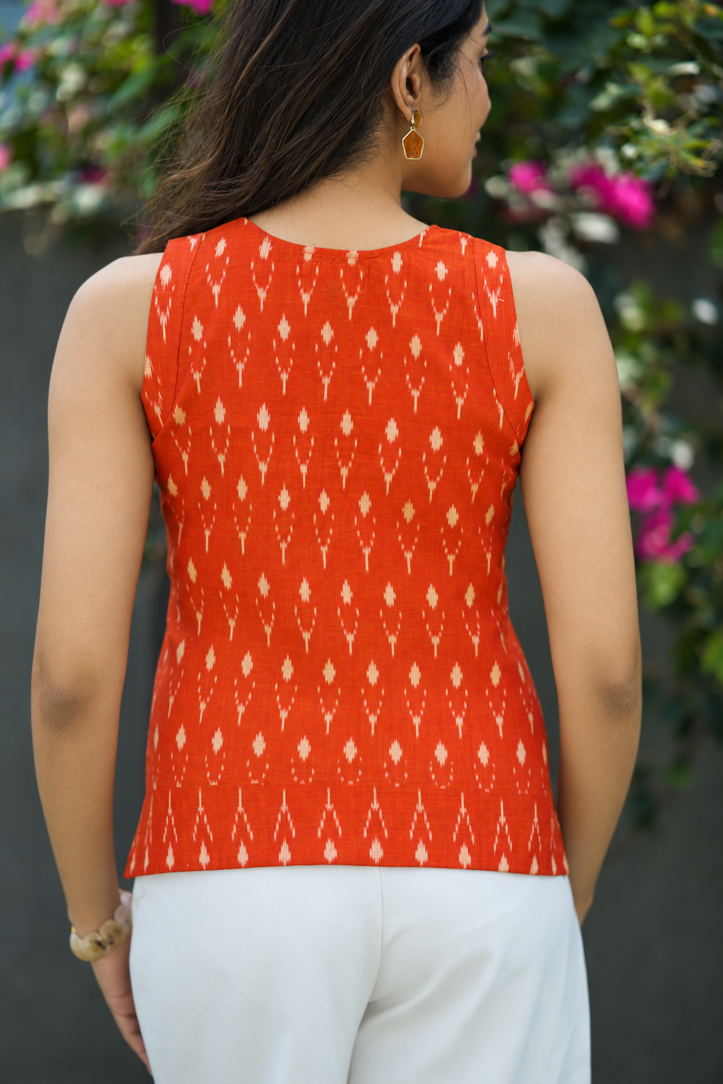 Rust Orange Ikkat Cotton Crop Top