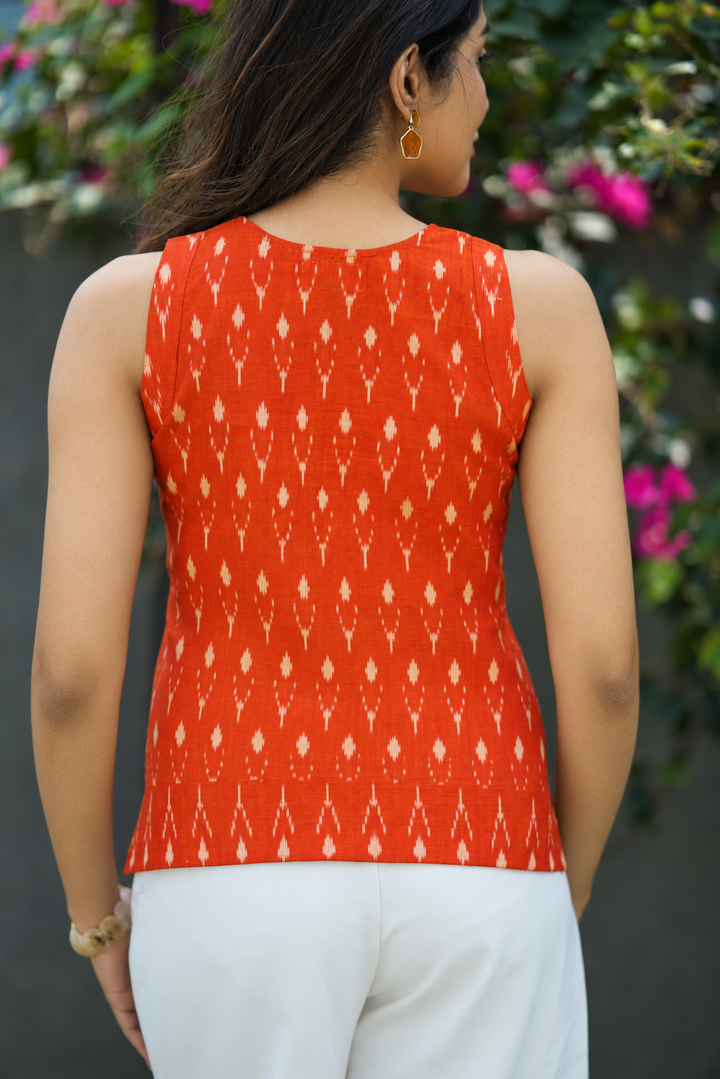 Rust Orange Ikkat Cotton Crop Top