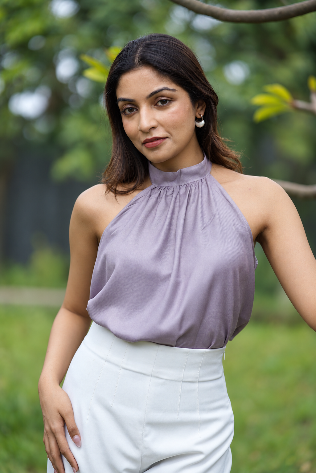 Lilac Organic Cotton Twill Halter Neck Top
