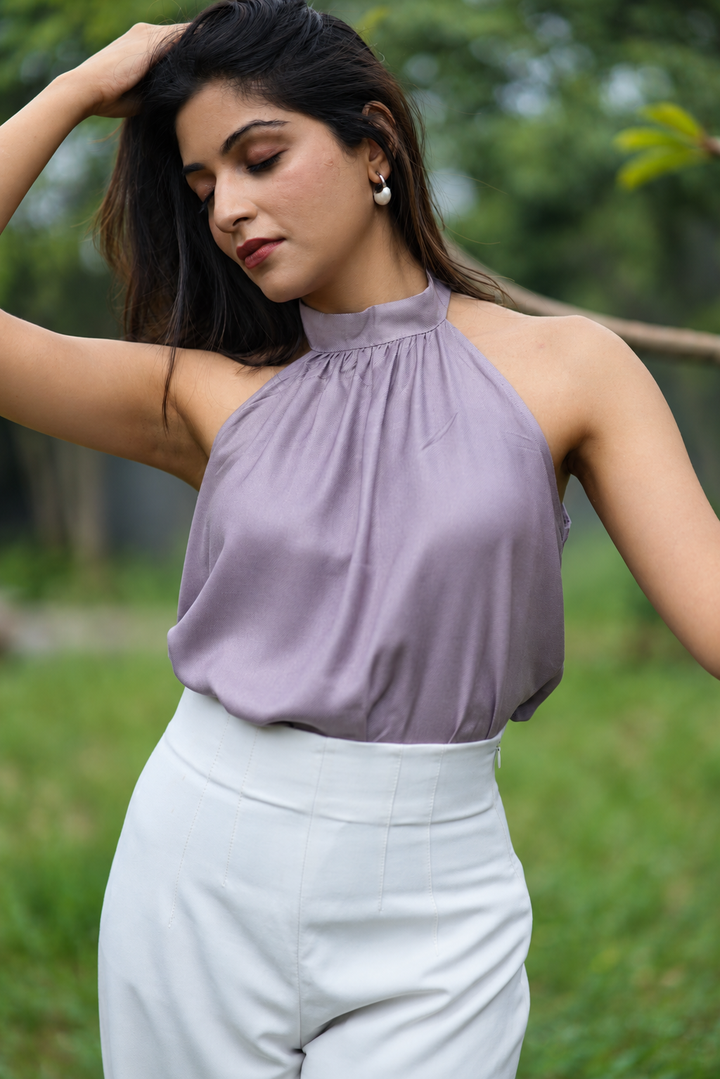 Lilac Organic Cotton Twill Halter Neck Top